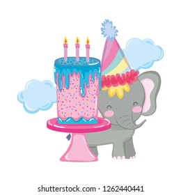 cute and little elephant with party hat