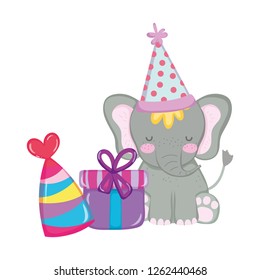 cute and little elephant with party hat