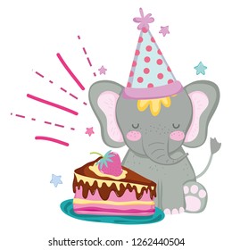 cute and little elephant with party hat