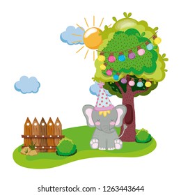 cute and little elephant with party hat