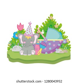 cute and little elephant with party hat