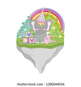 cute and little elephant with party hat