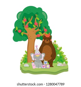 cute and little elephant with party hat