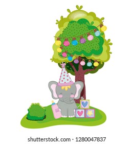 cute and little elephant with party hat