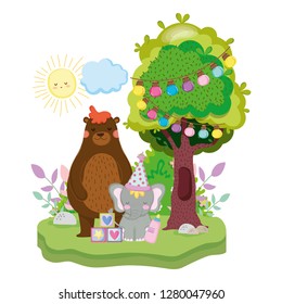 cute and little elephant with party hat