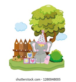 cute and little elephant with party hat