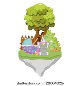 cute and little elephant with party hat
