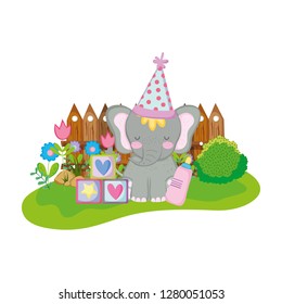 cute and little elephant with party hat