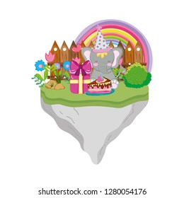 cute and little elephant with party hat