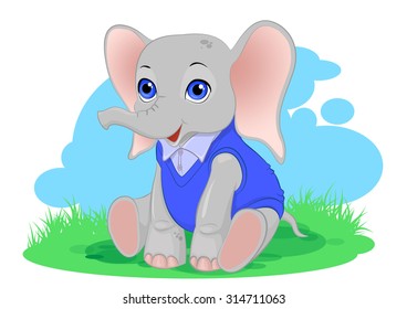 Cute little elephant sitting on the grass.