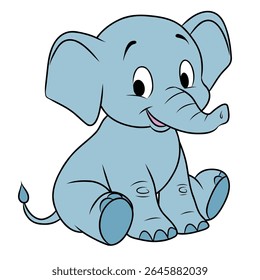 Cute little elephant sitting and smiling - vector illustration on white background