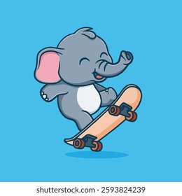 Cute little elephant skateboard vector children's illustration Q version vector cartoon illustration