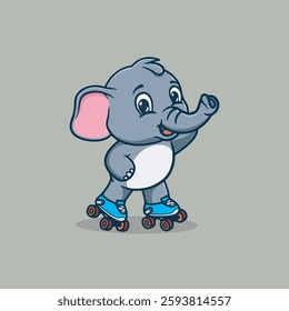 Cute little elephant skates vector children's illustration Q version vector cartoon illustration