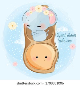 cute little elephant sleep in the nut