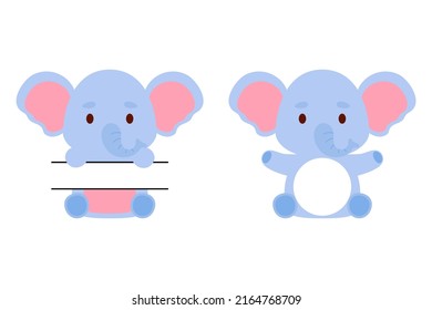 Cute little elephant split monogram. Funny cartoon character for kids t-shirts, nursery decoration, baby shower, greeting cards, invitations, scrapbooking, home decor. Vector stock illustration