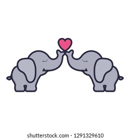 cute and little elephants couple with heart