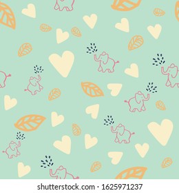 cute little elephants heart leaf seamless pattern design. Great for kids or nursery