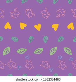 cute little elephants heart leaf seamless pattern design. Great for kids or nursery