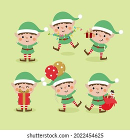 Cute little elf character set. Christmas holidays cartoon collection. 