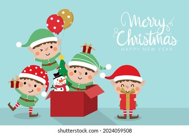 Cute little elf character set. Christmas holidays cartoon collection. 