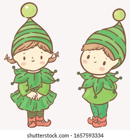 Cute little elves/ boy and girl/ friendship