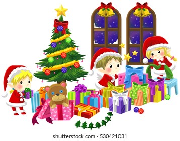 Cute little elves are celebrating Christmas in isolated background, create by vector