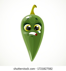 Cute little emoji green bitter jalapeno peppers isolated on white background