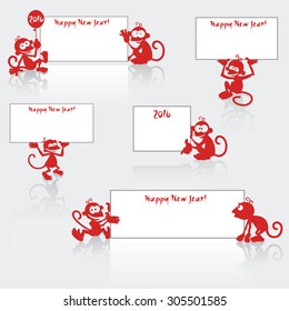 Cute little emotional monkeys. Set of black and white and color images apes