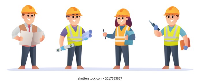 Cute little engineer characters set