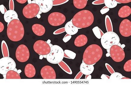 Cute little Ester bunny with eggs background 