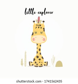 Pequeña jirafa de explorador. Ilustración vectorial art.