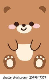 Cute little face bear flat cartoon.Animal character design.Brown background.Zoo.Smile teddy.Kawaii.Vector.Illustration.