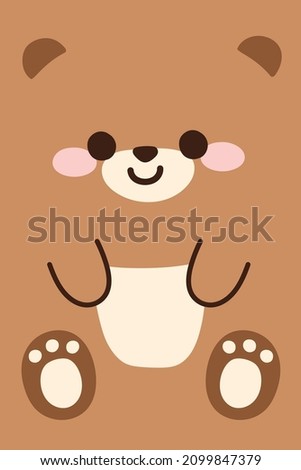 Cute little face bear flat cartoon.Animal character design.Brown background.Zoo.Smile teddy.Kawaii.Vector.Illustration.