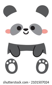 Cute little face panda bear flat cartoon.Chinese animal character design.White background.Hand drawn.Kawaii.Vector.Illustration.