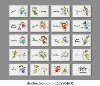 Cute little fairies collection, cards for your design