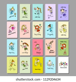 Cute little fairies collection, cards for your design