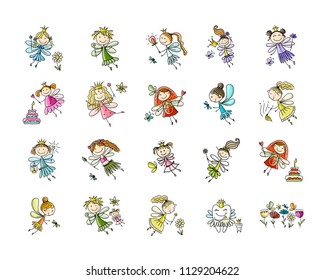 Cute little fairies collection, sketch for your design