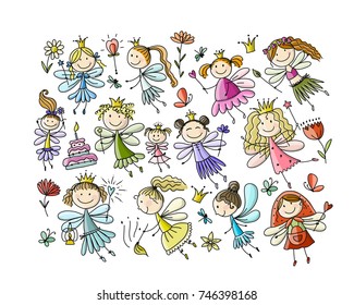 Cute little fairies collection, sketch for your design