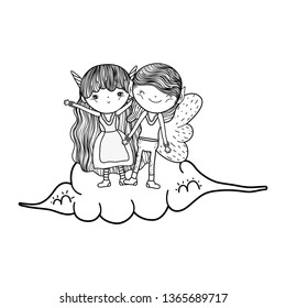 cute little fairies couple in the clouds