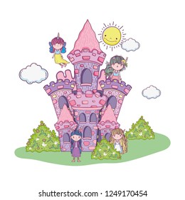 cute little fairies group in the castle