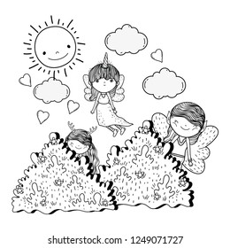 cute little fairies group in the field
