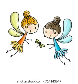 Cute little fairies, sketch for your design