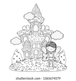 cute little fairy with castle in the field