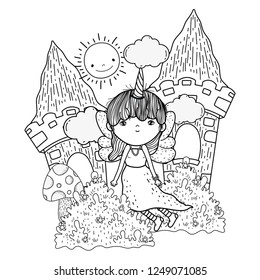 cute little fairy with castle in the landscape