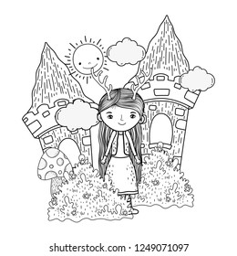 cute little fairy with castle in the landscape