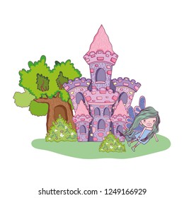 cute little fairy with castle in the landscape