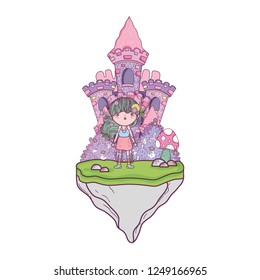 cute little fairy with castle in the landscape