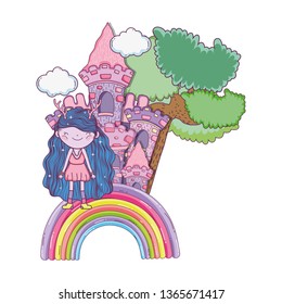 cute little fairy with castle and rainbow