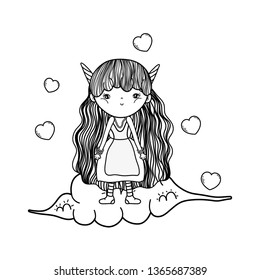 cute little fairy in the cloud with hearts