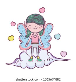 cute little fairy with clouds and hearts